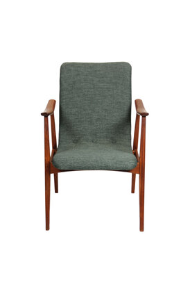 VERKOCHT Vintage Louis van Teeffelen fauteuil opnieuw gestoffeerd