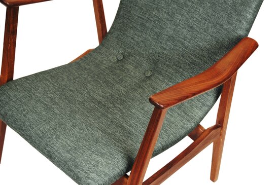 VERKOCHT Vintage Louis van Teeffelen fauteuil opnieuw gestoffeerd