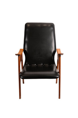  Vintage zwarte skai fauteuil