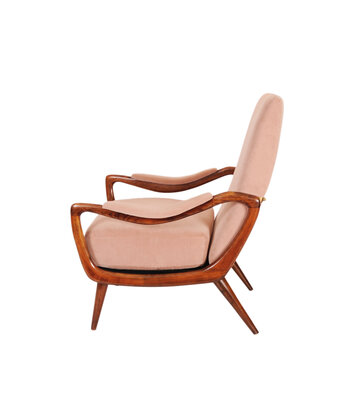 VERKOCHT Vintage mid century fauteuil opnieuw gestoffeerd