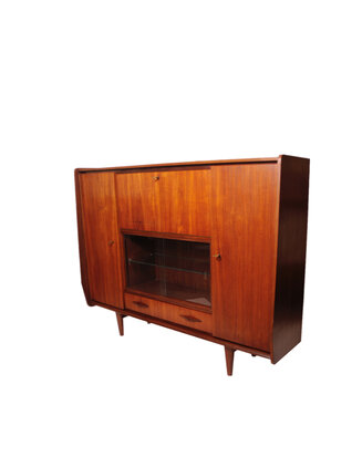 VERKOCHT Vintage mid century highboard met vitrine deel