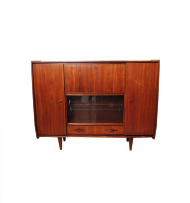 VERKOCHT Vintage mid century highboard met vitrine deel