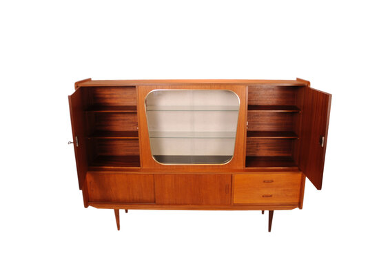 VERKOCHT Vintage highboard met vitrine-deel