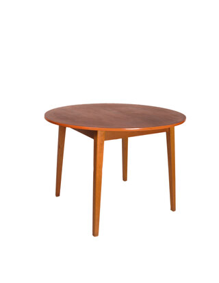 VERKOCHT  Vintage teakhouten ronde eettafel