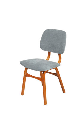 VERKOCHT Set van vier vintage eetkamerstoelen opnieuw gestoffeerd