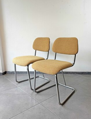 NIEUW Set vintage buisframe stoelen opnieuw gestoffeerd