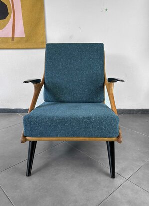 NIEUW . Vintage mid century Atomic fauteuil ontworpen door B. Sprij opnieuw gestoffeerd