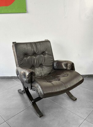 Vintage bruin leren jaren 70 fauteuil