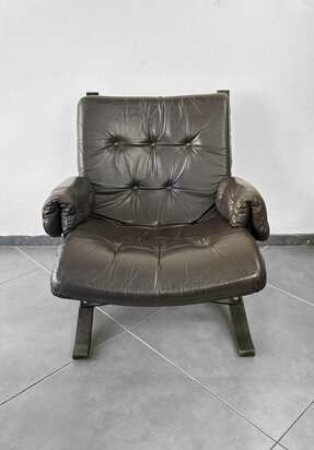 Vintage bruin leren jaren 70 fauteuil