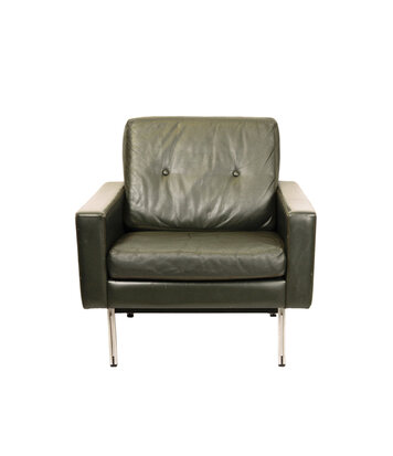 Groene leren vintage fauteuils