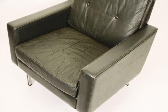 Groene leren vintage fauteuils