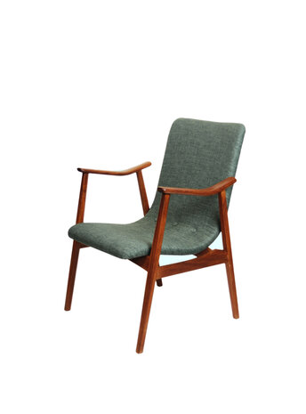 VERKOCHT Vintage Louis van Teeffelen fauteuil opnieuw gestoffeerd