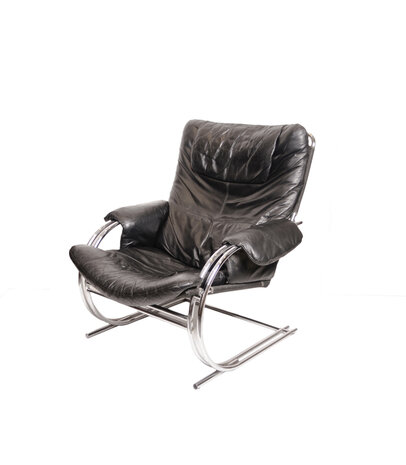 Vintage zwart leren fauteuil