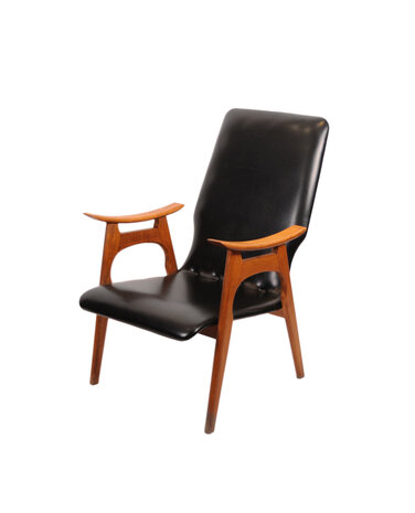  Vintage zwarte skai fauteuil