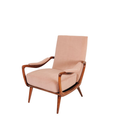 VERKOCHT Vintage mid century fauteuil opnieuw gestoffeerd