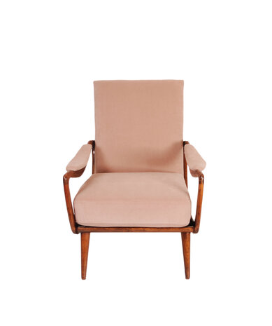 VERKOCHT Vintage mid century fauteuil opnieuw gestoffeerd