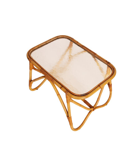 VERKOCHT Vintage rotan salontafel bijzettafel