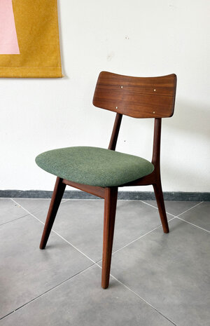 NIEUW . Set van drie vintage Topform eetkamerstoelen opnieuw gestoffeerd
