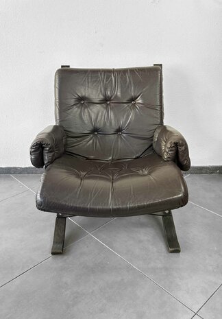 Vintage bruin leren jaren 70 fauteuil