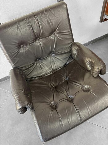 Vintage bruin leren jaren 70 fauteuil