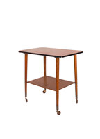VERKOCHT Vintage bijzettafel op wielen