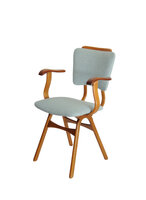 VERKOCHT Vintage armleuning stoel opnieuw gestoffeerd