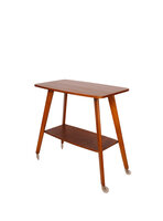 VERKOCHT Vintage bijzettafel op wielen